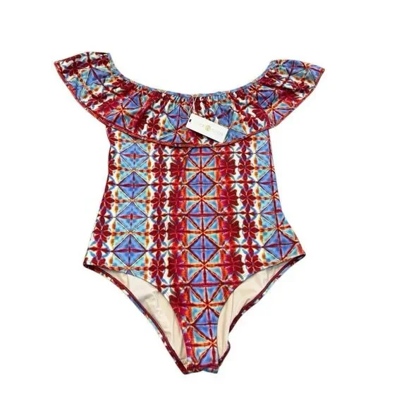 Marie Oliver Swimsuit Ellery XL Multicolor One Piece Off Shoulder Ruffle $245 - Picture 1 of 5